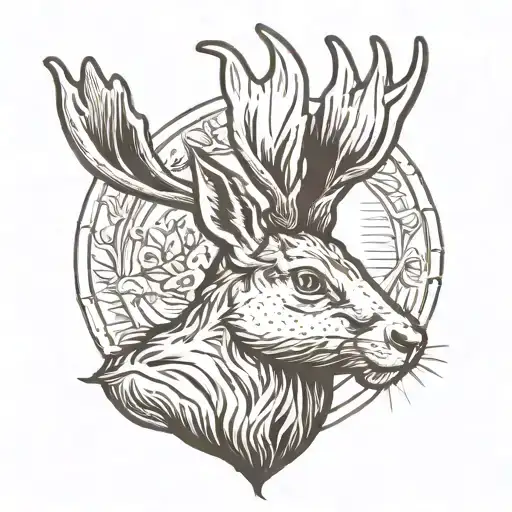 jackalope head facing forward tattoo design idea