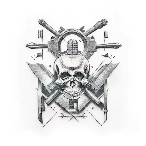 Create a tattoo design that combines a builder's tools with symbols of death and demolition tattoo design idea