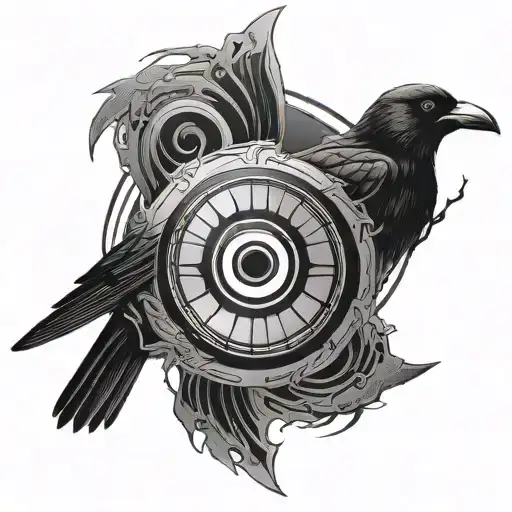 Design a tattoo incorporating Shisui Uchiha's Sharingan eye and a crow in a black-grey style tattoo design idea