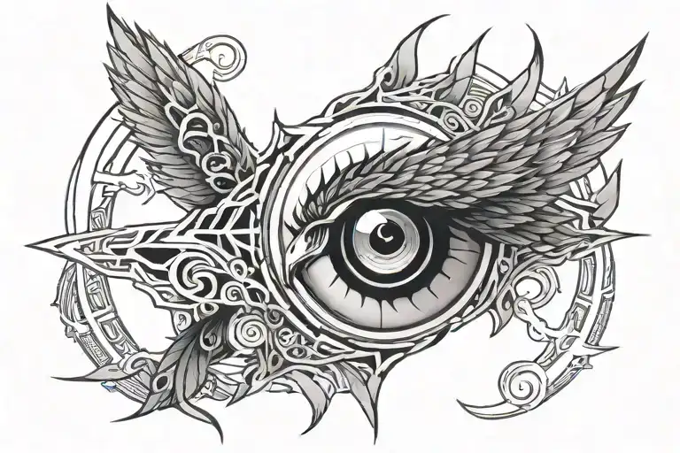 Combine Shisui Uchiha's Sharingan eye with a crow in a blackwork style tattoo design idea