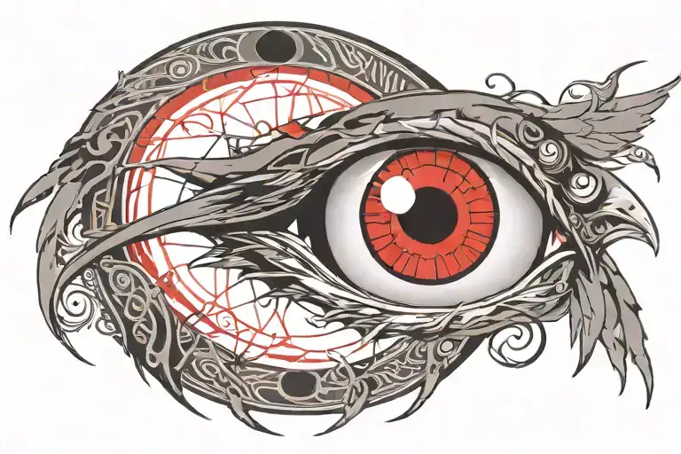 Combine Shisui Uchiha's Sharingan eye with a Crow for a chest tattoo tattoo design idea