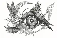 Combine Shisui Uchiha's Sharingan eye with a crow in a blackwork style tattoo design idea