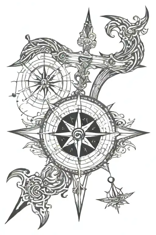 mariners cross with compass tattoo design idea