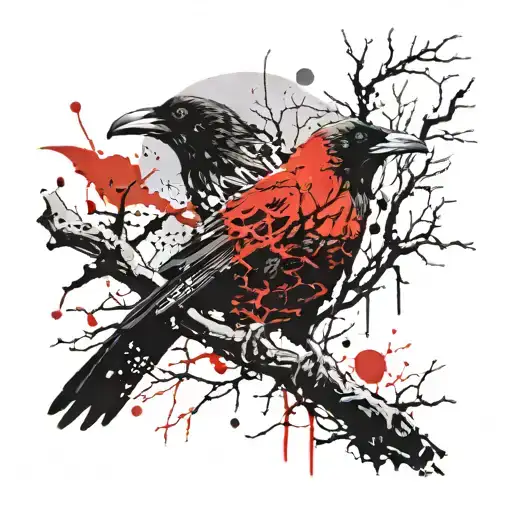 red slashes, raven, tree with no leaves Nordic tribal symbols tattoo design idea