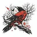 red slashes, raven, tree with no leaves Nordic tribal symbols tattoo design idea
