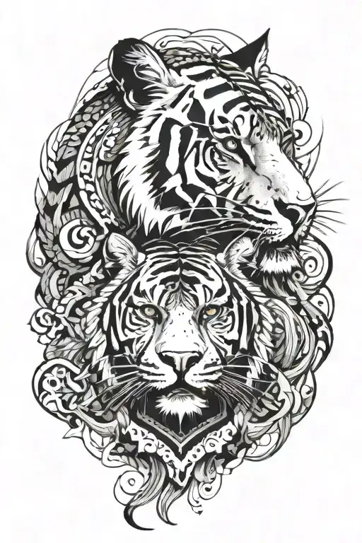tiger and girl tattoo design idea
