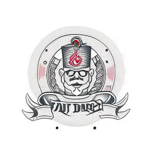 staffi head mit einem Tor dahinter roten Banner und lorbeerkranz tattoo design idea