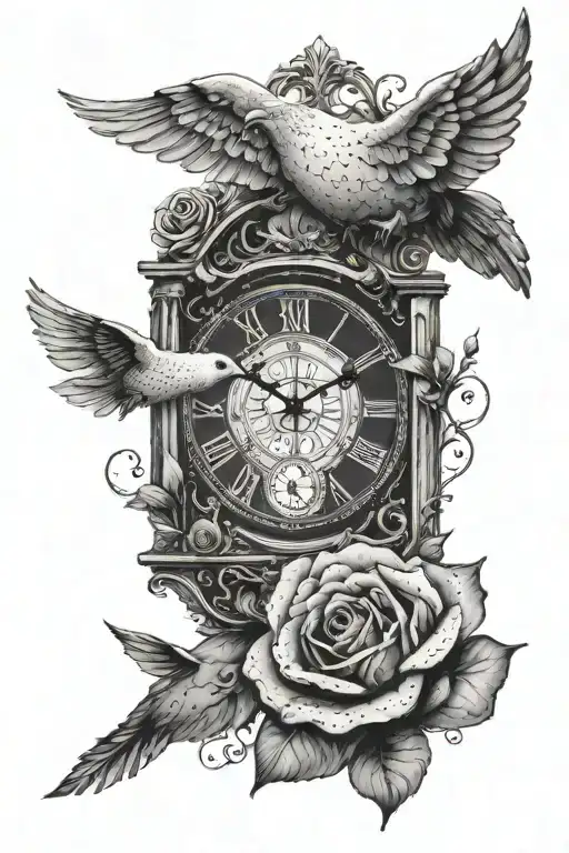 dove clock roses darkness into light tattoo design idea