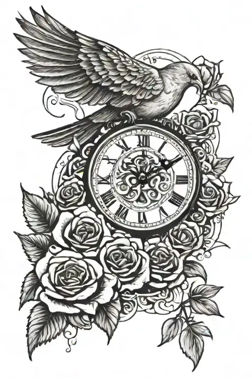 rose dove clock darkness into light rays coming tattoo design idea