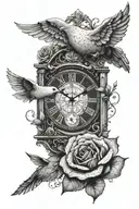dove clock roses darkness into light tattoo design idea