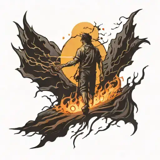 A guy from the dark walks towards the sun, where the road is very difficult tattoo design idea