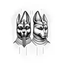 Anubis holding a scale with Isis standing beside him tattoo design idea