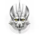 Anubis holding a scale with Isis standing beside him tattoo design idea