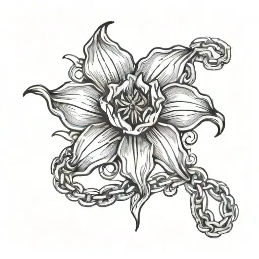 A daffodil blooming from a broken chain, representing the resilience and growth that can come from overcoming mental health struggles tattoo design idea