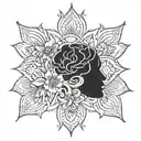 A mandala design incorporating elements of the brain and flowers, representing the balance and harmony needed for mental wellness tattoo design idea
