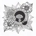 A mandala design incorporating elements of the brain and flowers, representing the balance and harmony needed for mental wellness tattoo design idea