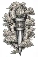 olympic torch, surrounded by clouds,  tattoo design idea