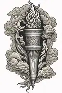 olympic torch, surrounded by clouds,  tattoo design idea