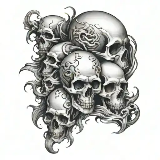 sea and skulls representing dark periods tattoo design idea