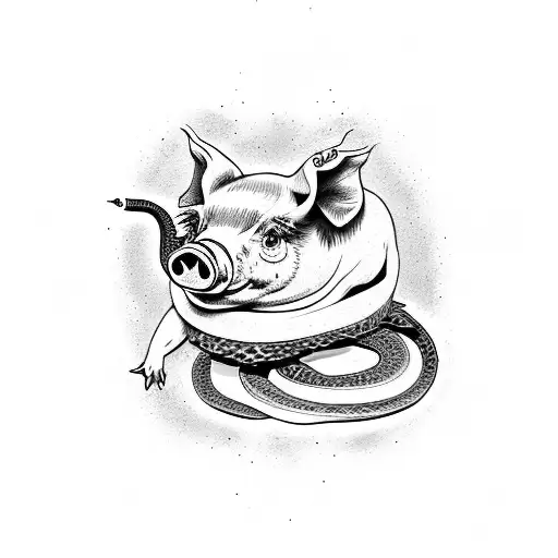pig and snake tattoo design idea