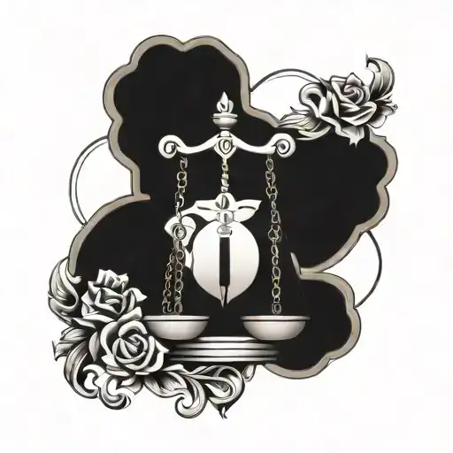 A stylized scale symbolizing justice with a heart at the center representing empathy tattoo design idea