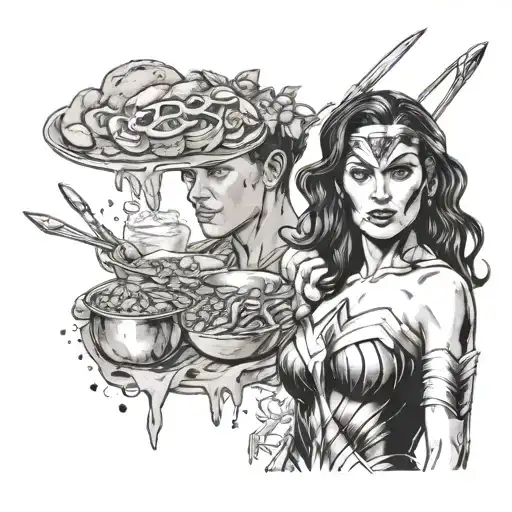 Culinary wonder woman tattoo design idea