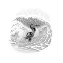skeleton surfing big wave tattoo design idea