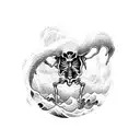 skeleton surfing big wave tattoo design idea