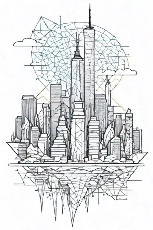 Incorporate the NYC skyline into a sleek and modern geometric design tattoo design idea