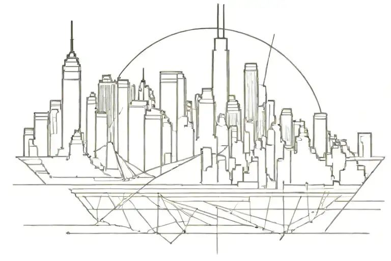 Incorporate the NYC skyline into a sleek and modern geometric design tattoo design idea