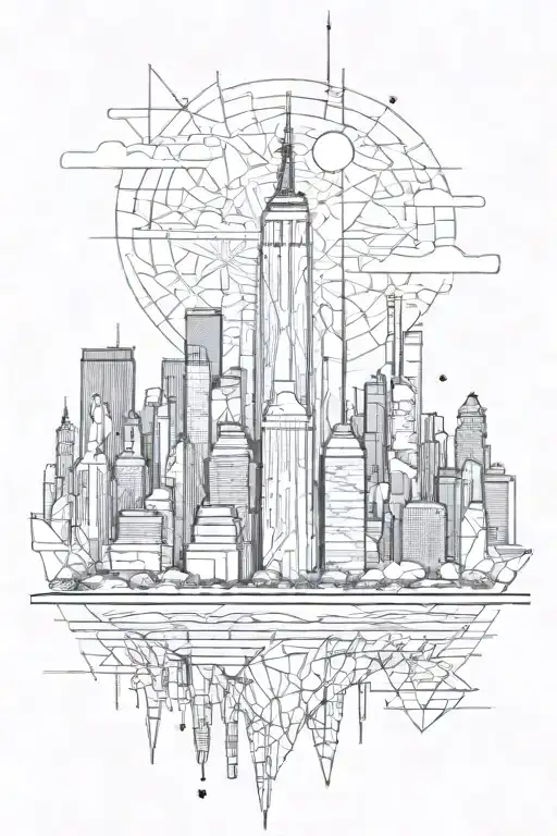 Incorporate the NYC skyline into a sleek and modern geometric design tattoo design idea