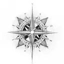 north and south compass surrounded by rose vine tattoo design idea