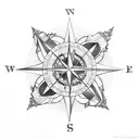 north and south compass surrounded by rose vine tattoo design idea