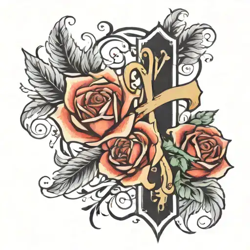 Tatto of “always loved” words in expensive cursive writing and religious cross of the back left shoulder going to the mi tattoo design idea