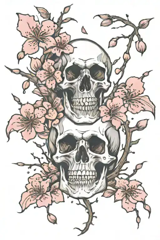 cherry blossom petals falling changing into skulls tattoo design idea