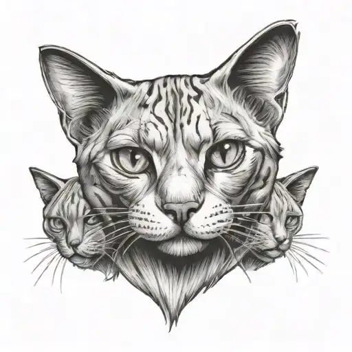 cat with three heads tattoo design idea