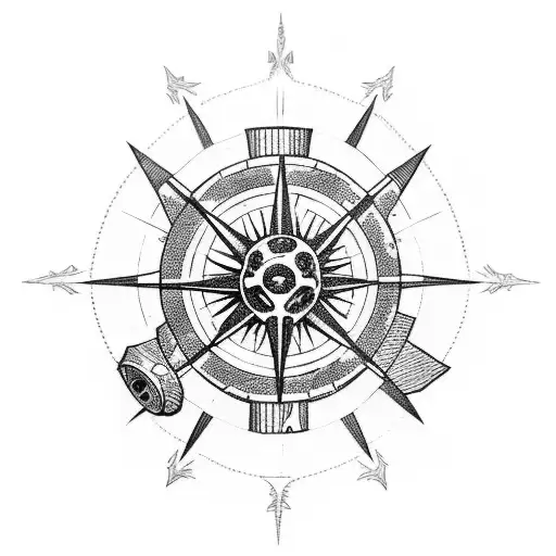 pistons skulls compass tattoo design idea