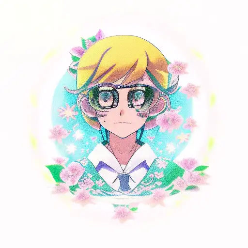 Un tatouage représentant le personnage principal de Le voyage de Chihiro entouré de fleurs tattoo design idea