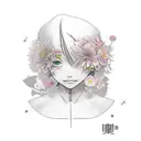 Un tatouage représentant le personnage principal de Le voyage de Chihiro entouré de fleurs tattoo design idea