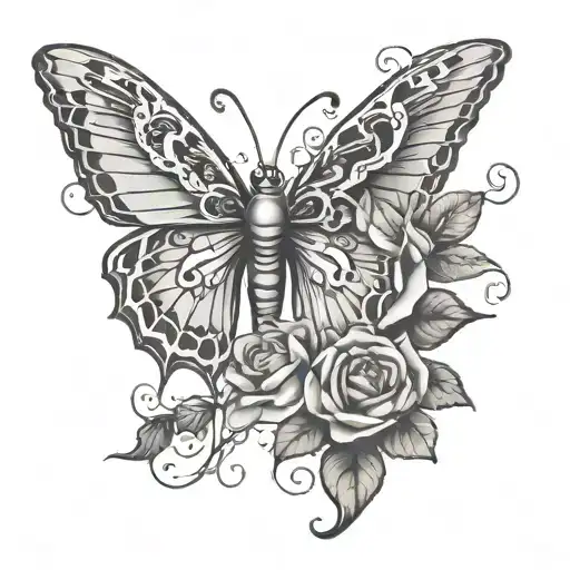 snake, roses and a butterfly wings tattoo design idea