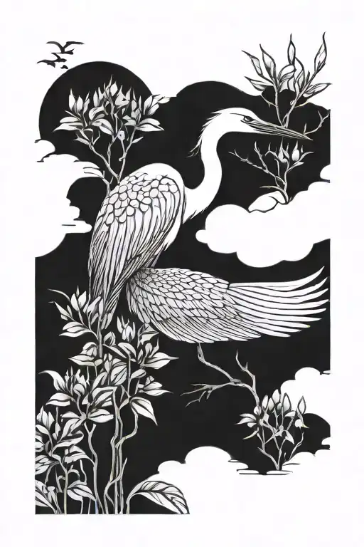 egret tattoo design idea