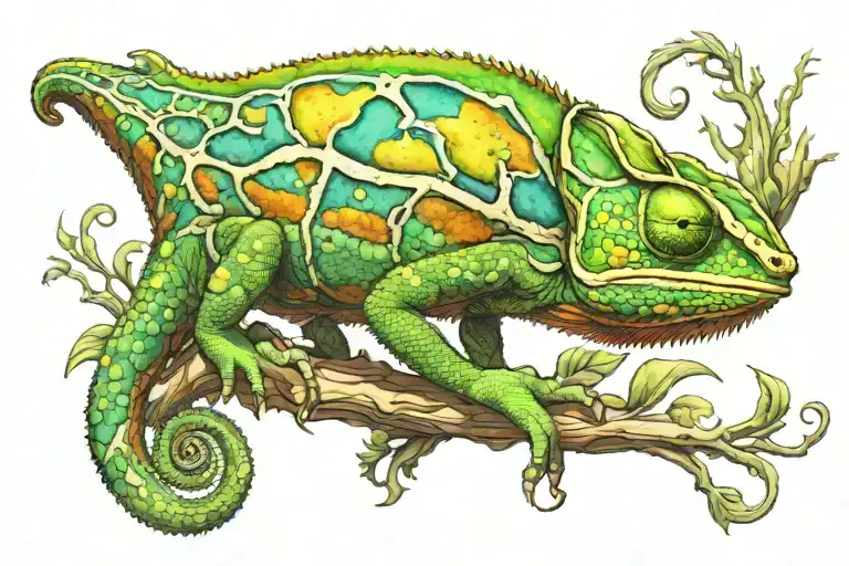 chameleon looking curious tattoo design idea