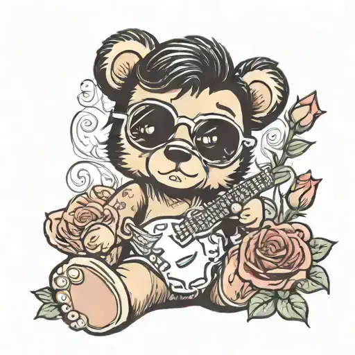 Elvis teddy bear with roses  tattoo design idea