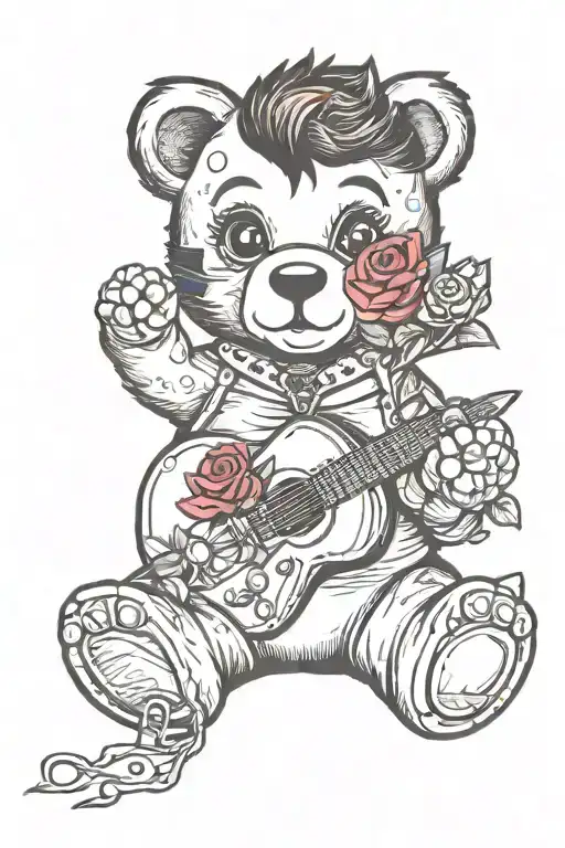 Elvis teddy bear with roses  tattoo design idea