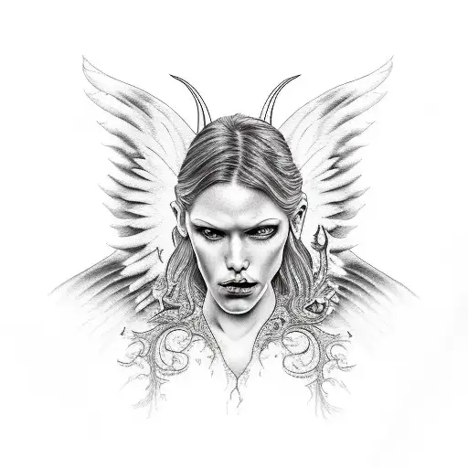 angel killing demon tattoo design idea