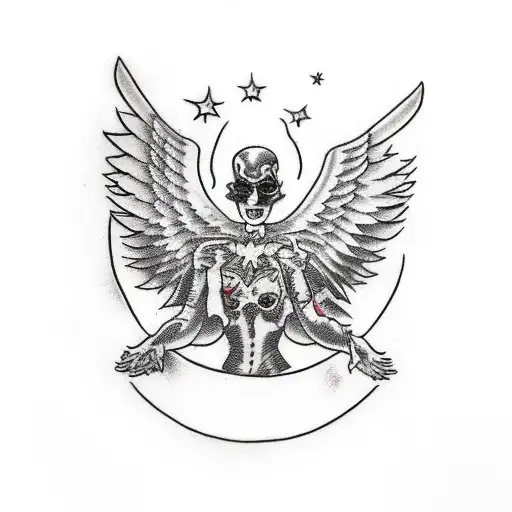 fallen angel falling from heaven with one crippled wing tattoo design idea