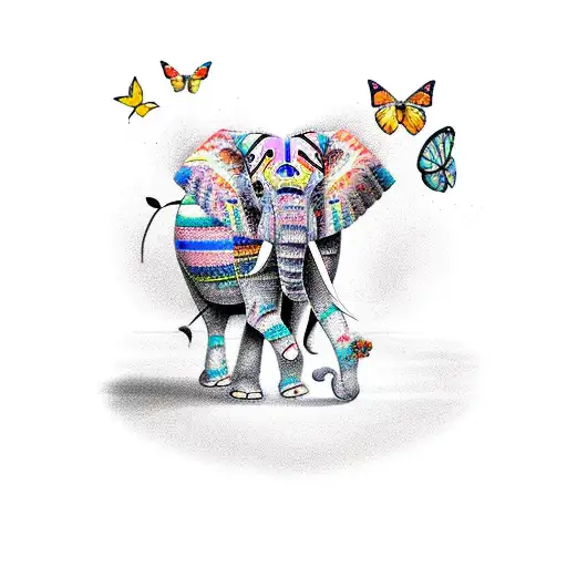 Elephant with butterfly tattoo design idea