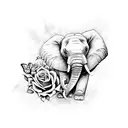 elephant woth butterfly and roses tattoo design idea