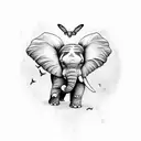 elephant woth butterfly and roses tattoo design idea