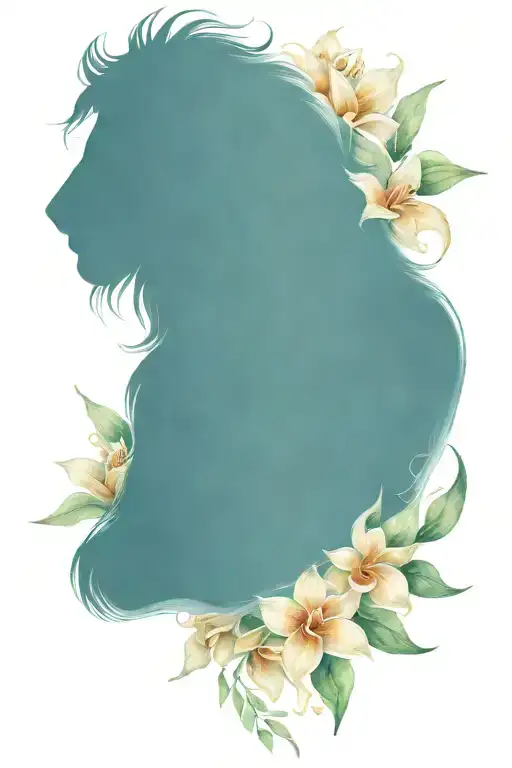 Lion with cattleya & Layla flowers surrounding tattoo design idea